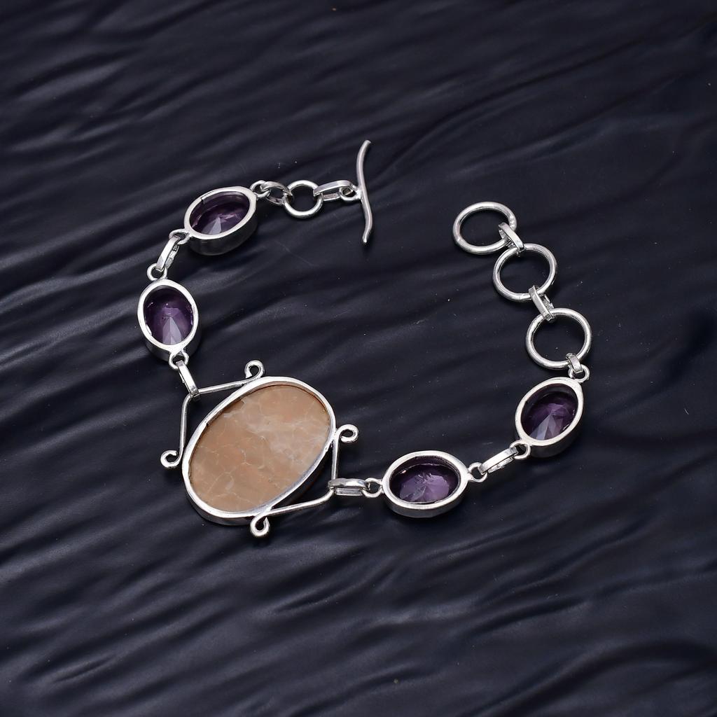 Mother of pearl Gemstone : 925 Sterling Silver Handmade Multi Gemstone Bracelet Jewelry
