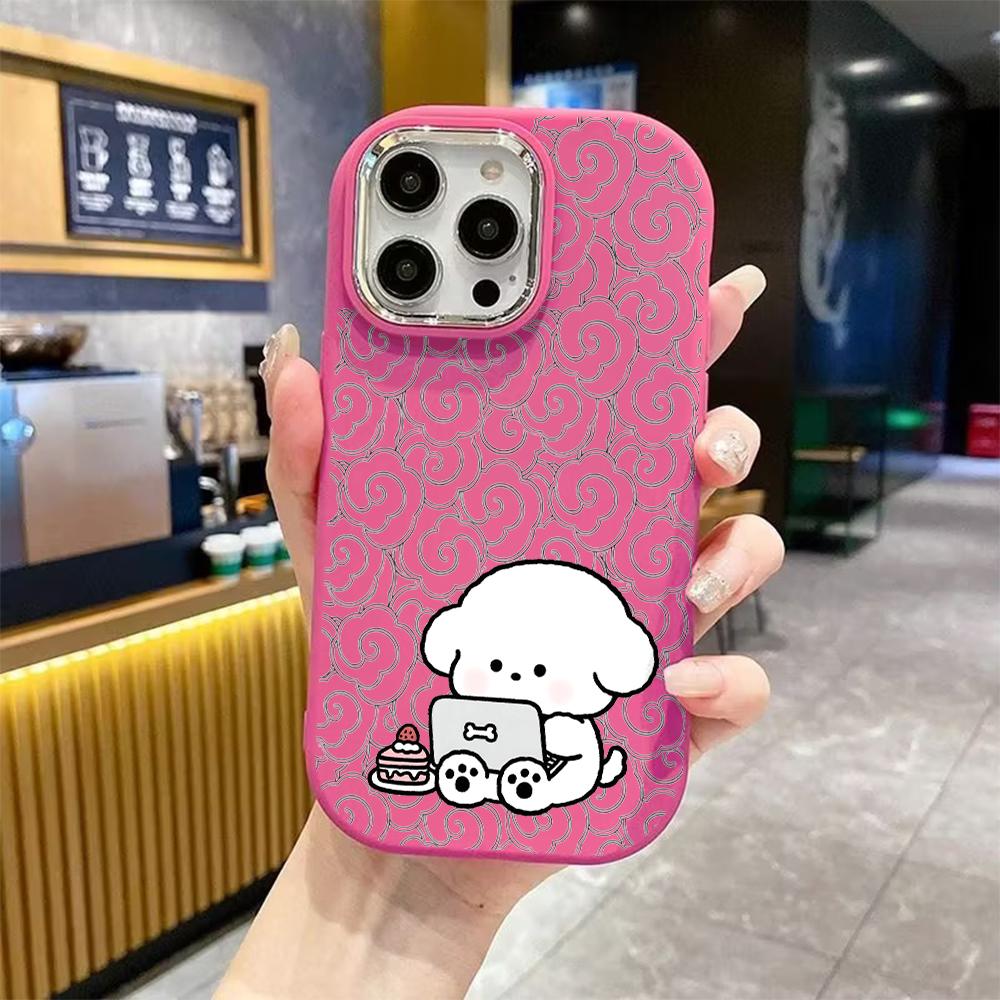 Phone case: 2D flat design suitable for iPhone 18 17 16 15 14 13 Pro protective case, couple style, for typing on the computer, Christmas and Hallowee