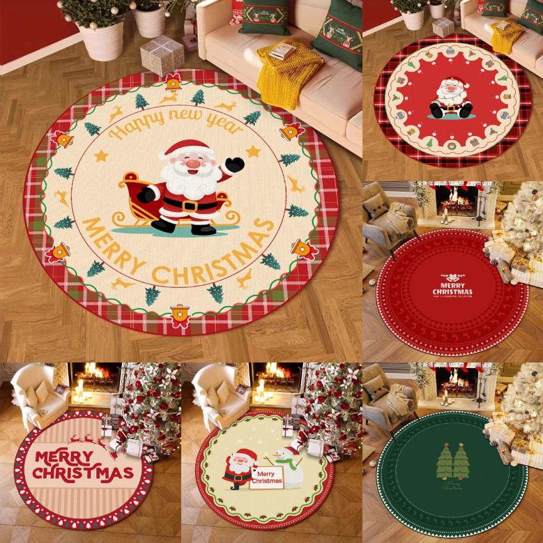 Circular Christmas Carpet Christmas Sled Anti Slip Carpet Decoration Holiday Living Room Bedroom Home Decoration Carpet