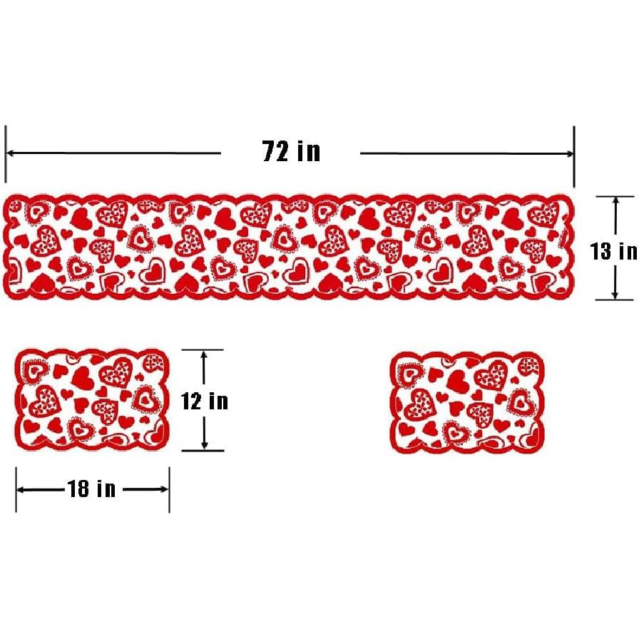 13 x 72 Inch Red Heart Lace Table Runner for Valentine's Day Decor