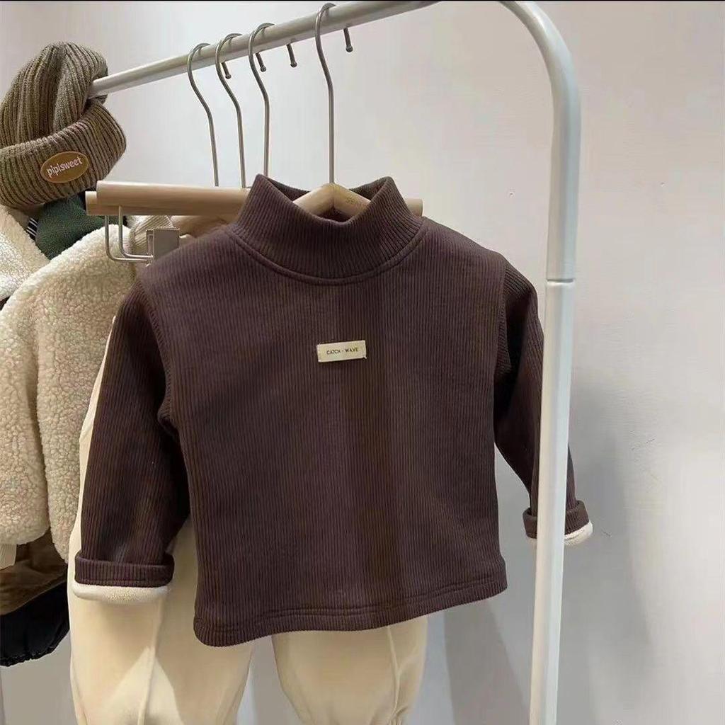 Детский флисовый топ в корейском стиле: Полувысокий воротник для осени и зимы