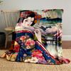 Floral kimono design with cherry blossoms and Mount Fuji in the background. for all seasons blanket lunch break throw gift