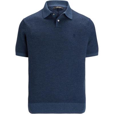 Polo FW24 Вязаный топ с коротким рукавом в рубчик с вышивкой логотипа Мужские топы Темно-синий MNPGSWE1CM20023-400
