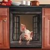 Funny Pig Dishwasher Sticker Kitchen Cabinet Panels,Farm Window Refrigerator Door Cover Sheet,Animal Fridge Manget,Home Appliances Decor Decals
