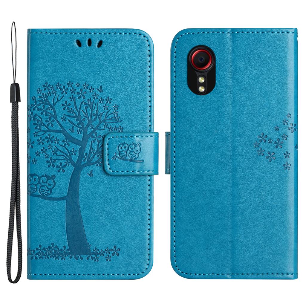 For Samsung Galaxy Xcover7 Cell Phone Case Owl Tree Imprinted Leather Folding Stand Cover