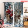 2pcs 2D Flat Printing Christmas Scene Curtain Santa Sleigh Reindeer Snow 100% Polyester Fabric Without Electricity Family Party