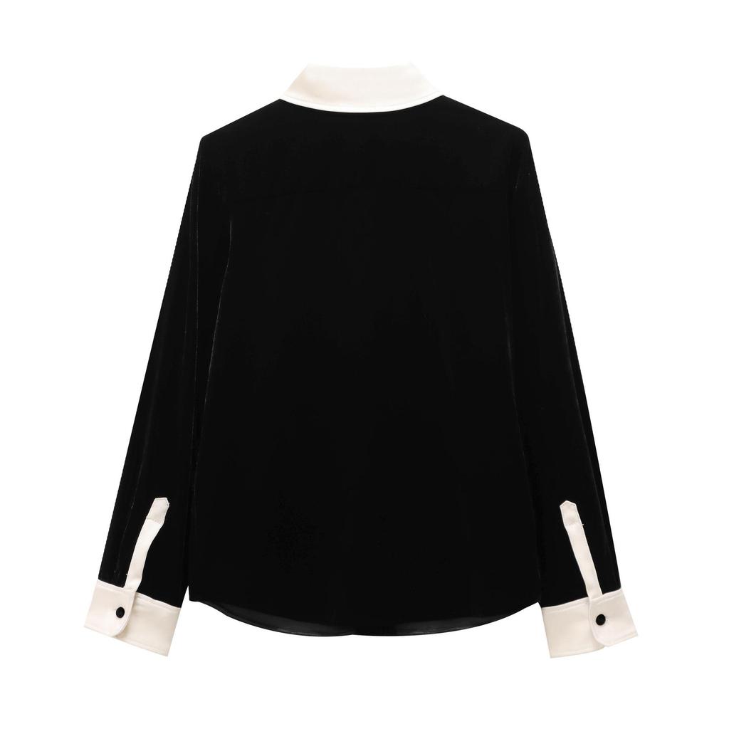 2024 Зимняя Новинка Женская Бархатная Рубашка с Длинным Рукавом и Повседневные Брюки - Европейский/Американский Стиль