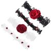 Stretch Handmade Embroidered Stretch Garter Lace Leg Ring Set Lace Red Rose Flower Garters