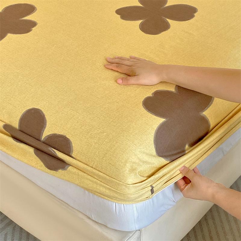 100% Cotton Bedsheet Skin-friendly Fitted Sheet Brushed Bed Cover Printed Bed Linen Elastic Sheets Drap De Lit (No Pillowcase)