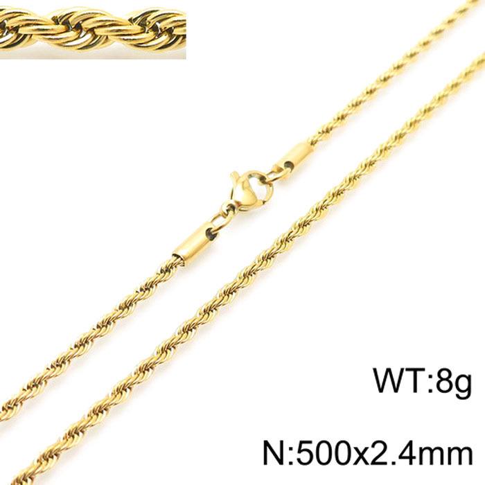 Durable Stainless Steel Rope Chain Necklace - Multi-Size, Titanium Steel for Men and Women