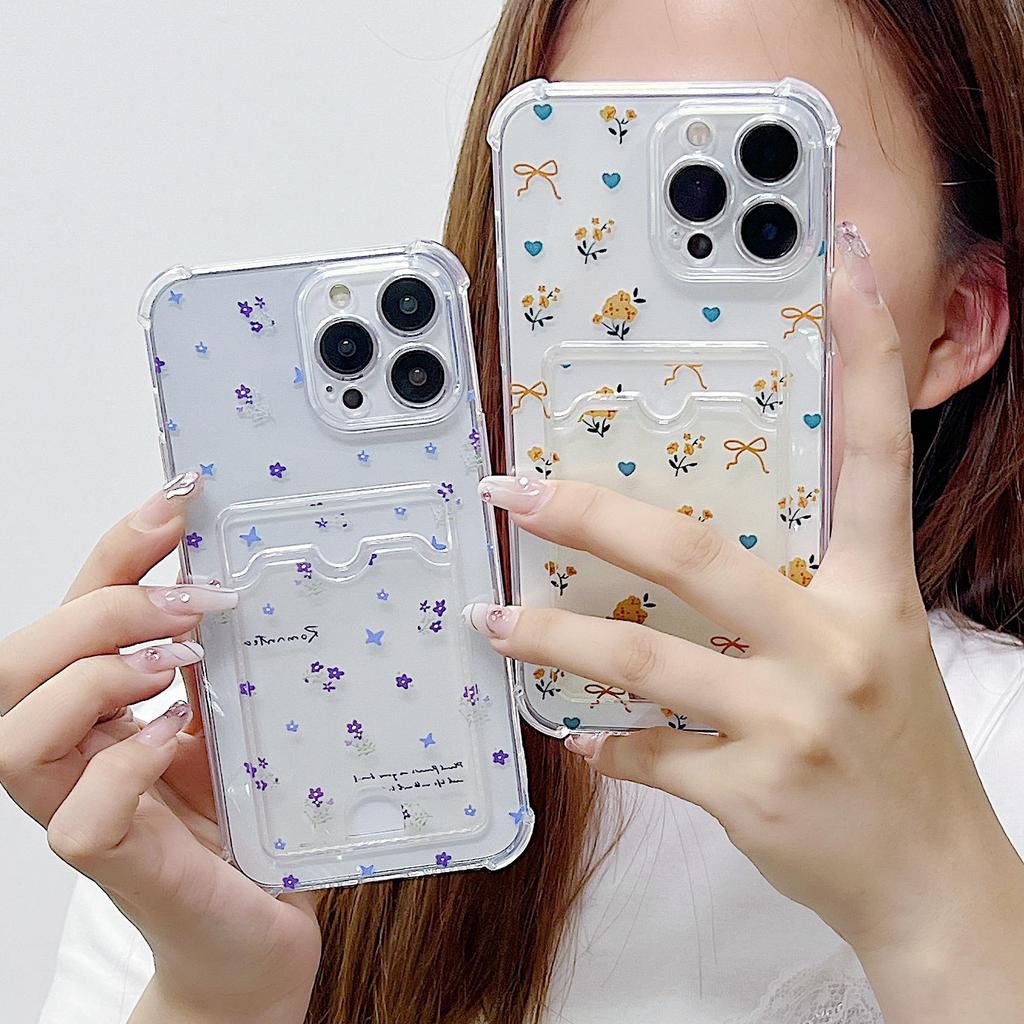 Card Slot Holder Silicone Wallet Pocket Case For Oppo A78 A58 A38 Samsung A54 A24 A14 Xiaomi Redmi Note 13 14 Tecno Spark 10 Cover Clear Phone Bumper