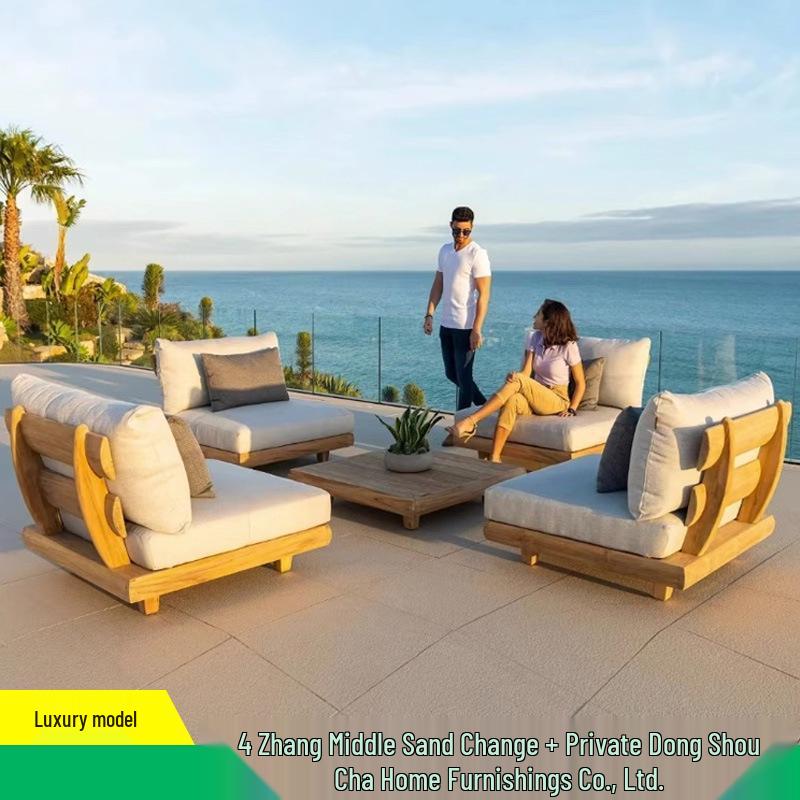 Waterproof Teak Outdoor Sofa Set - Solid Wood with Sun Protection for Garden, Hotel, or Sunroom