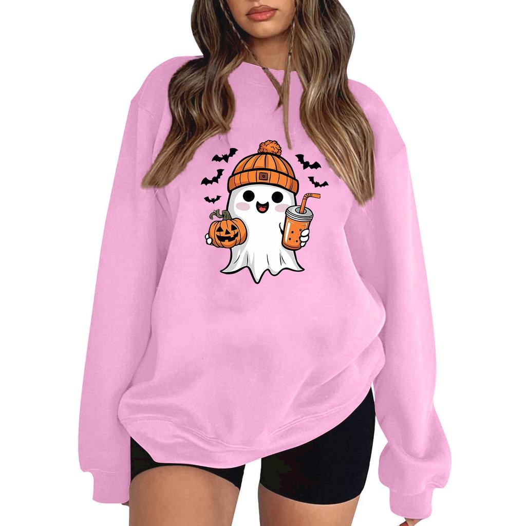 Женский пуловер с принтом Хэллоуина, круглый вырез, заниженная линия плеча, блузка с длинными рукавами