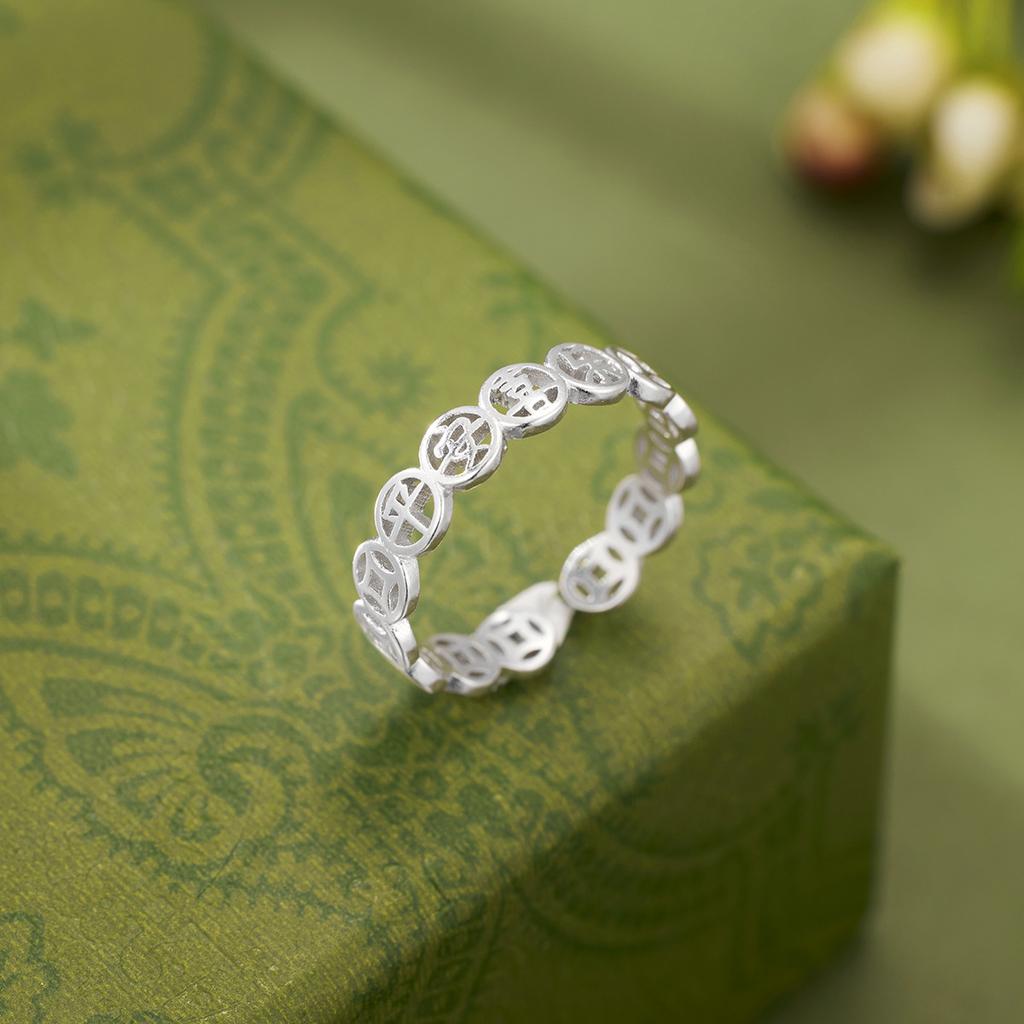 Кольцо из стерлингового серебра S925 пробы с медной монетой «мир и радость», женское ретро, полое, простое, серебряное, медная монета, благоприятное кольцо, ювелирное изделие