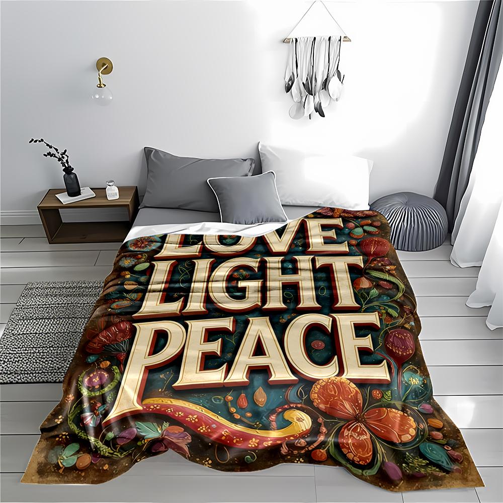 Love Light Peace blanket, Colorful Floral Design, Cozy blanket, suitable for use in the bedroom, living room, on the sofa
