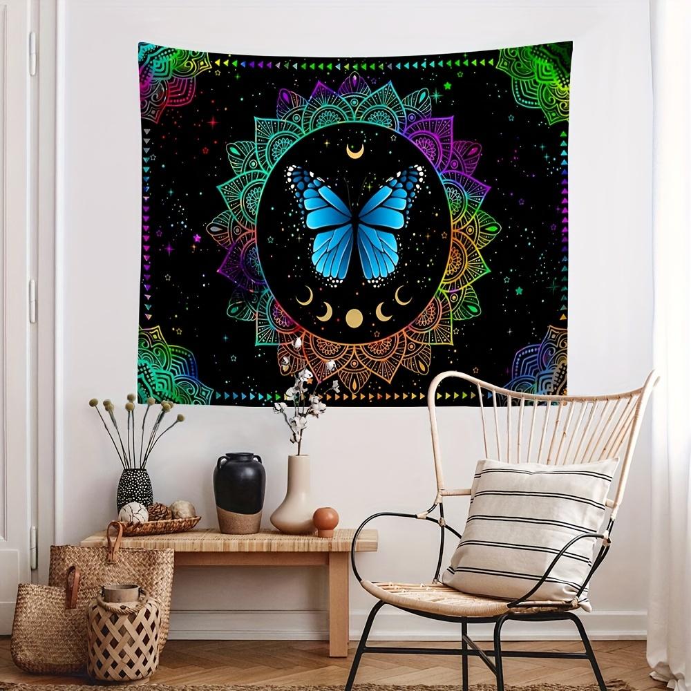 VIKAMA Starry Sky Butterfly Tapestry Vibrant Mandala Wings with Mystical Ganesha Symbols Living Room Feature Wall Room Decor