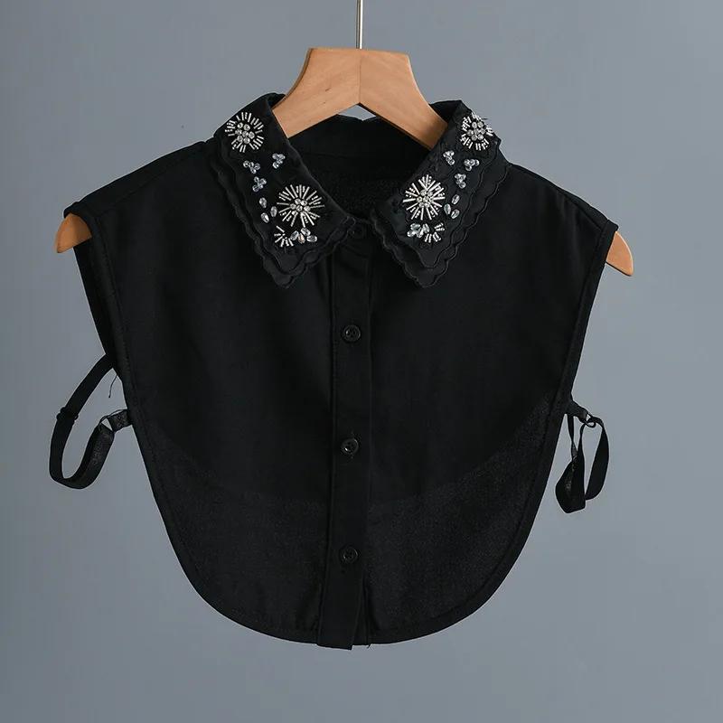 Vintage Handmade Beads Shirt Detachable Collar for Women and Mens Formal Suit Business Casual Fake Collar Decorative