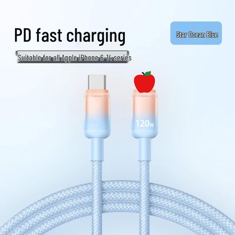 Плетеный кабель 6A 120W для быстрой зарядки и передачи данных для Apple iPhone 14/13/12/11/8s/6 PD Зарядка