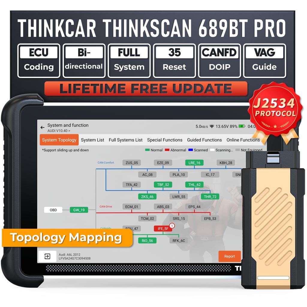 THINKCAR THINKSCAN 689BT PRO Топологический Ключевой Программатор Автомобильный Диагностический Инструмент J2534 Двунаправленный Автомобильный OBD2 Сканер Кодирование ЭБУ