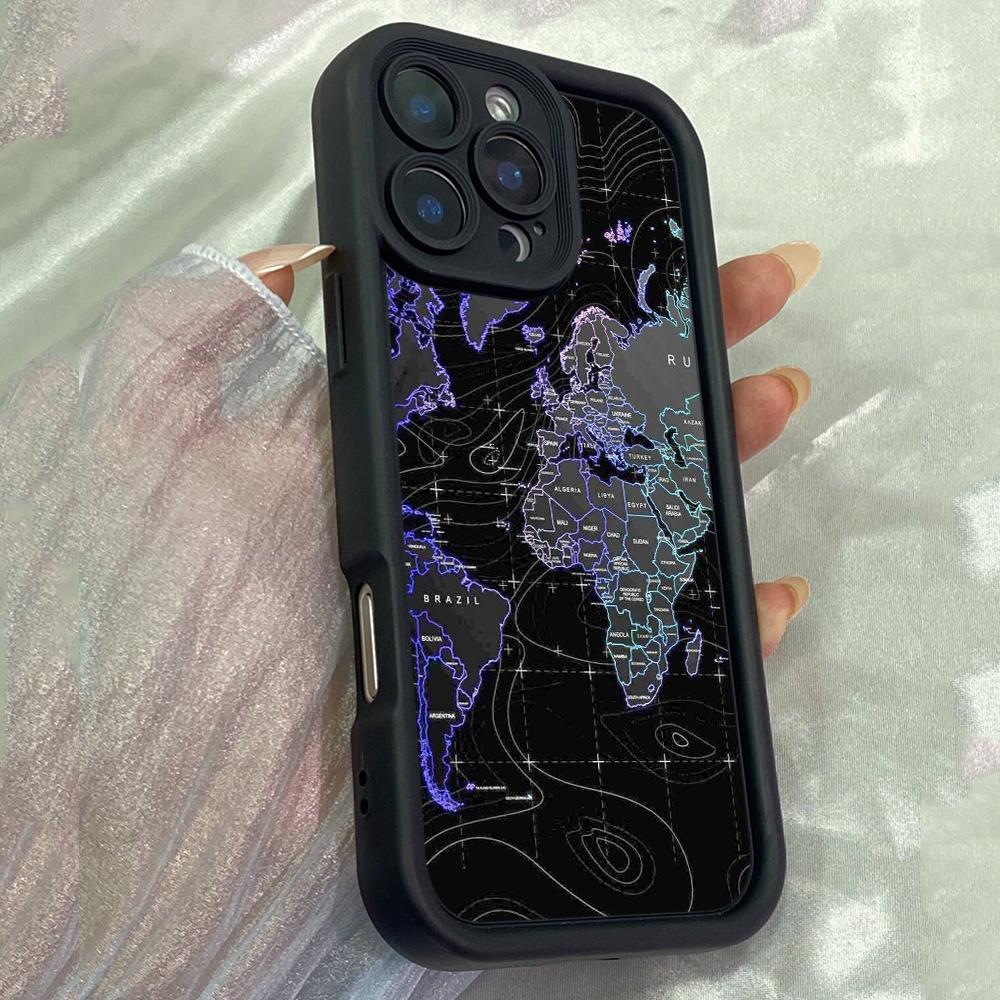 JT10 Эстетичный Мир Карта Телефон для для iPhone 17 16 Pro Max Samsung S26 S25 Ultra A17 A26 A07 Xiaomi 15T Redmi Note 14 Pro Plus Мягкий ТПУ Чехол Обложка