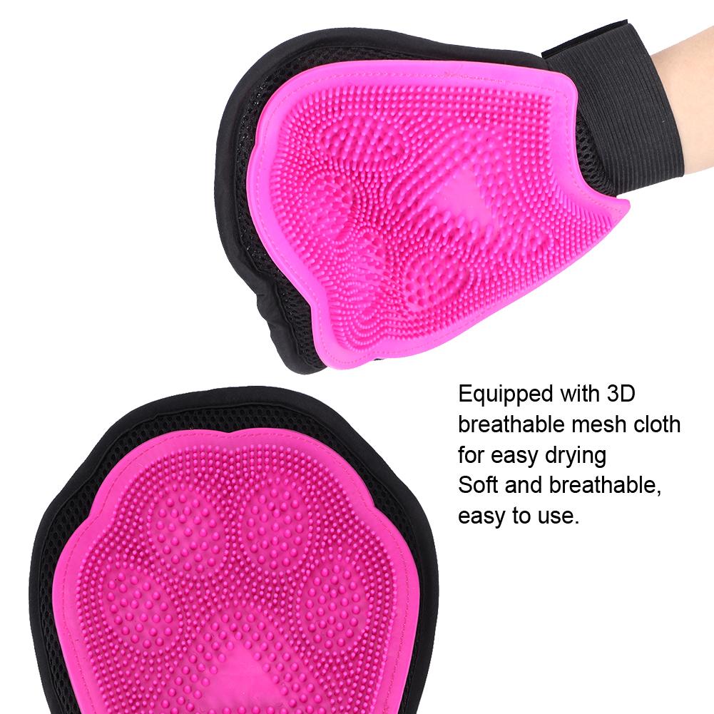 1PCS Pet Dog Cat Breathable Massage Glove Grooming Hair Comb Cleaning Bath BrushPink