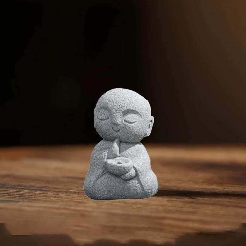 Japanese Mini Buddha Incense Holder for Sticks Little Zen Monk Incense Burner Sandstone for Room Desktop Decor