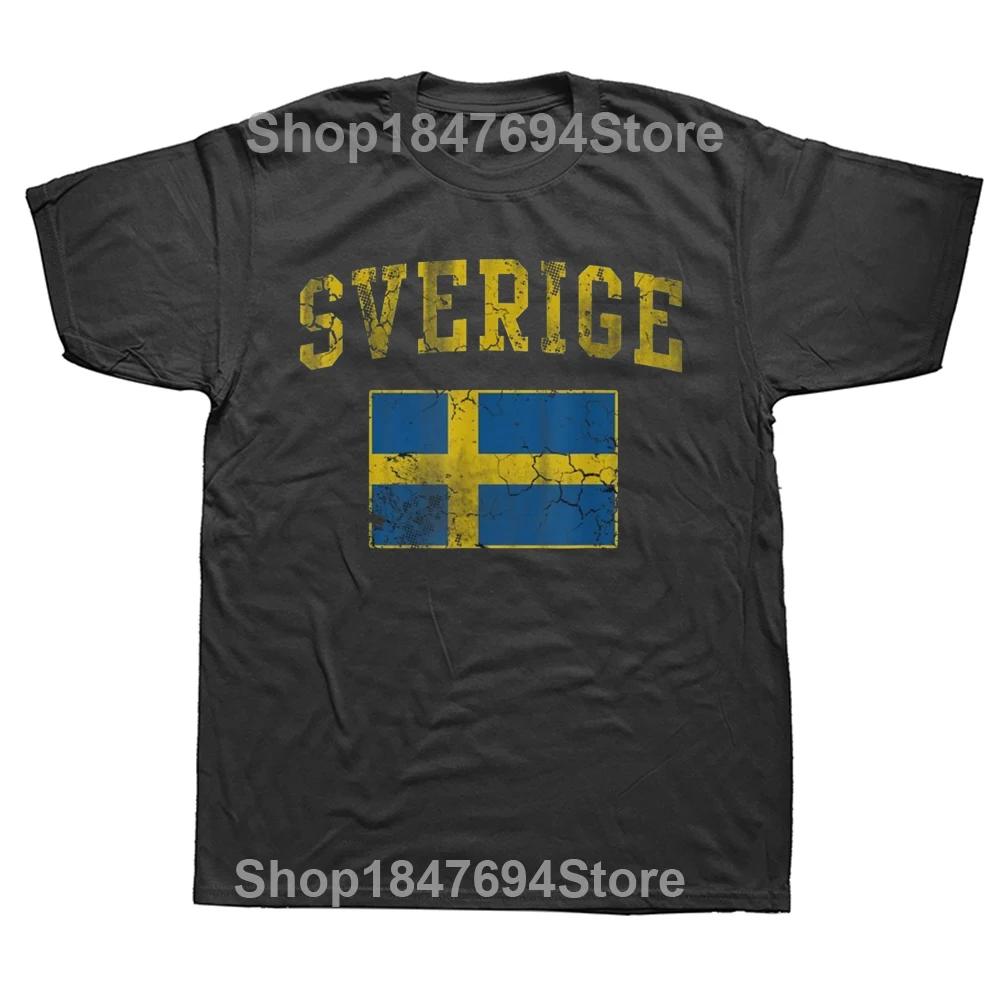 Funny Vintage Sverige Sweden Flag T Shirts Cotton Streetwear Short Sleeve Birthday Gifts Summer Style T-shirt Mens Clothing