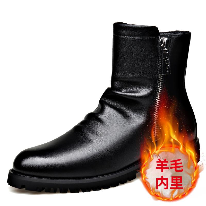 Модные осенне-зимние черные кожаные ботильоны для мужчин, модные повседневные новые дизайнерские шерстяные теплые хлопковые туфли, мужские ботинки большого размера на платформе