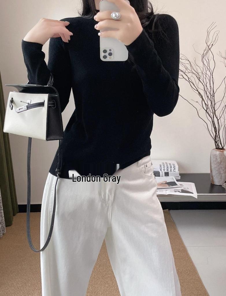 Women's Seamless Wool Pullover: Half-High Collar, Long Sleeve, Solid Color - Autumn/Winter Knit Sweater