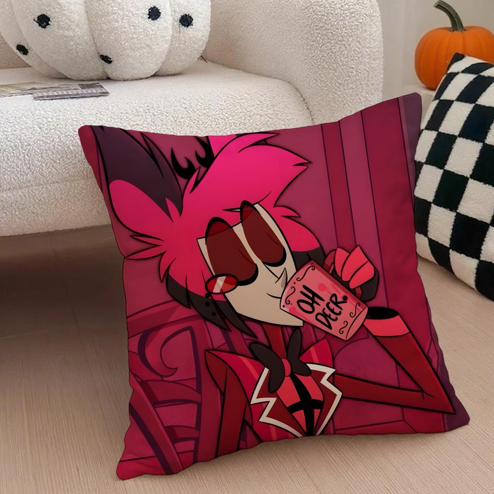 Edgy Musical Quirky Animate HHazbin Hotel Cushion Cover Throw Pillow Cover Hidden Button Durable Polyester Chair Cushion