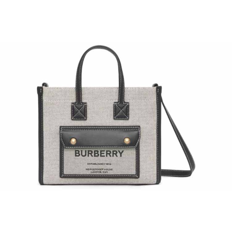 Burberry Freya Large Adjustable Strap Cotton And Calfskin Tote Bag Women Tote Bags Black Gray 80441421