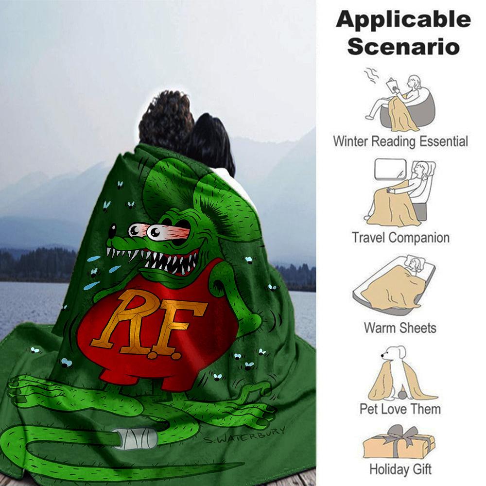 1 шт. Плед Rat Fink, Мягкий фланелевый, Уютный, Всесезонный полиэстер, Идеально подходит для дома, офиса