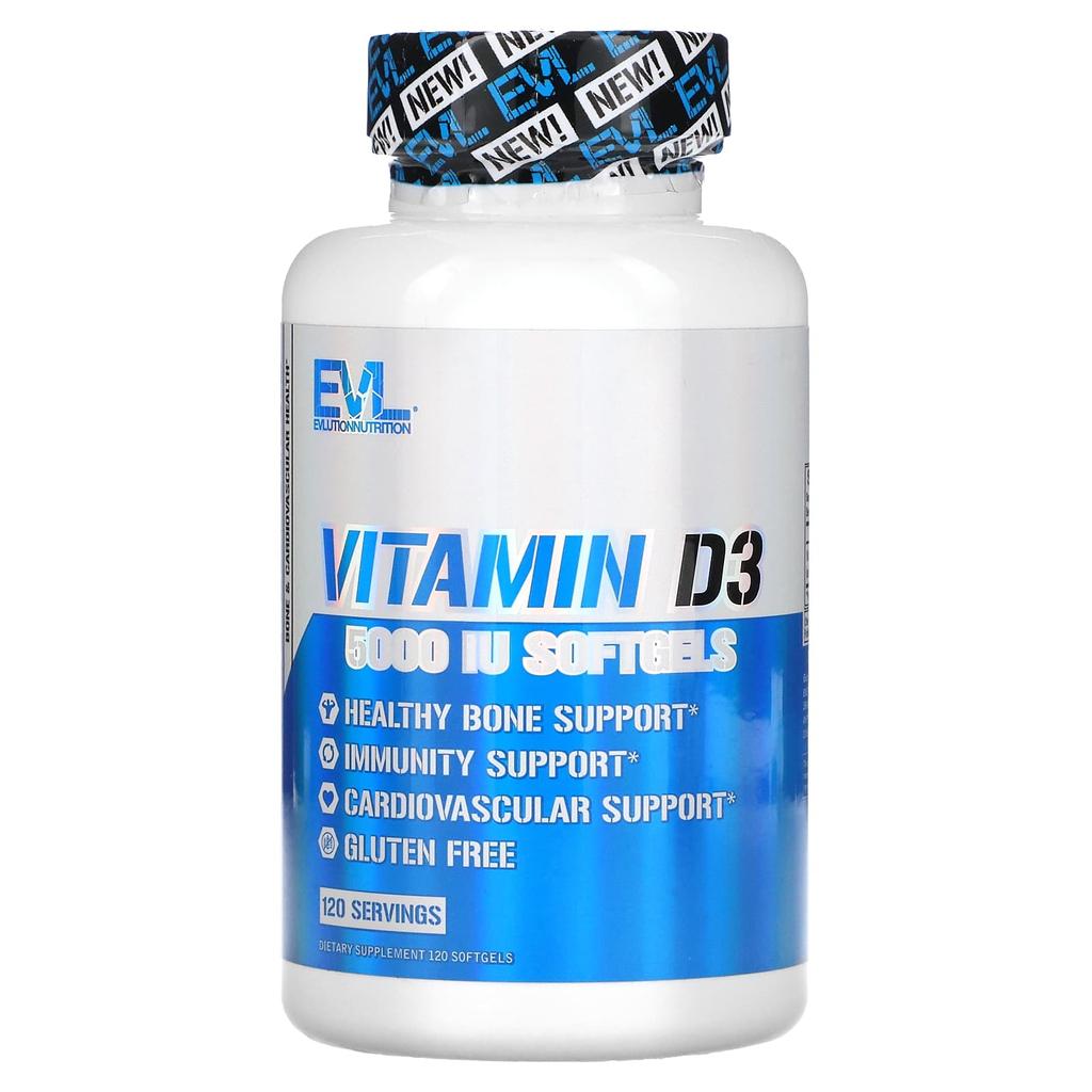 EVLution Nutrition Vitamin D3, 5,000IU, 120 Softgels