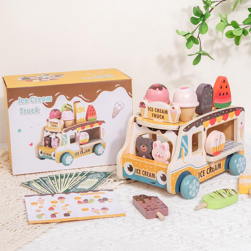 Wooden Ice Cream Cart: Educational Role-Playing Toy for Children