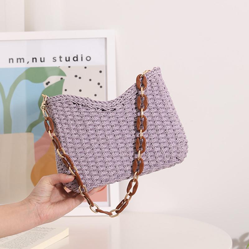 Chain Straw Shoulder Summer Yogodlns Beach Bag For Women Handbag Rattan Hobo Bag Causal Woven Basket Underarm Bag Female Clutch Purse