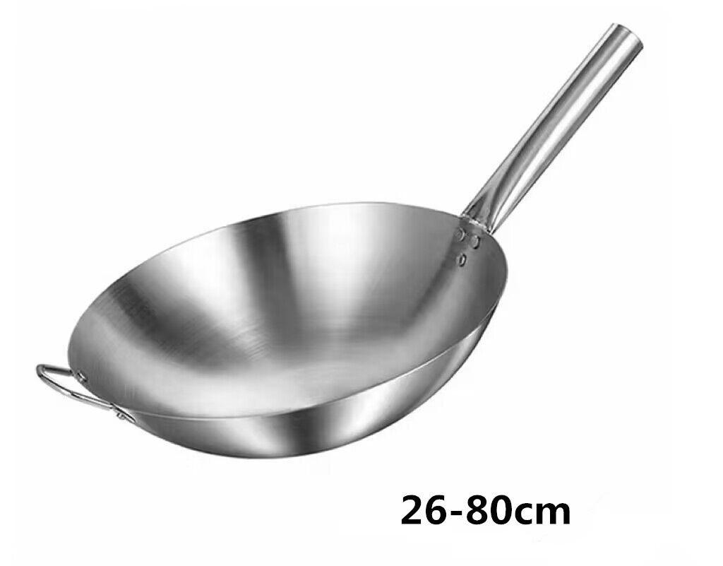 Старомодная утолщенная сковорода из нержавеющей стали с двумя ушками и деревянной ручкой для коммерческих кухонь, с антипригарным покрытием