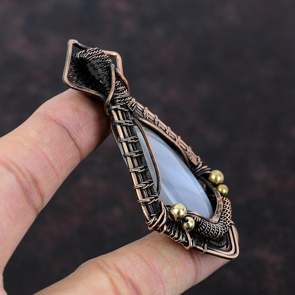 Агатовый кулон Кулон в медной проволоке Изящный кулон из драгоценных камней Ювелирные изделия ручной работы Дизайнерский кулон Медная проволока в обертке Ювелирные изделия Подарок для него