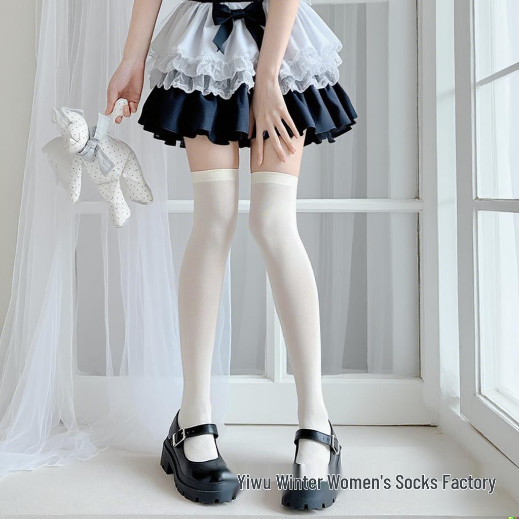 Женские прозрачные чулки до бедра: Дымчато-серый, Черный, Бежевый, Белый - Идеально для Весны и Осени.