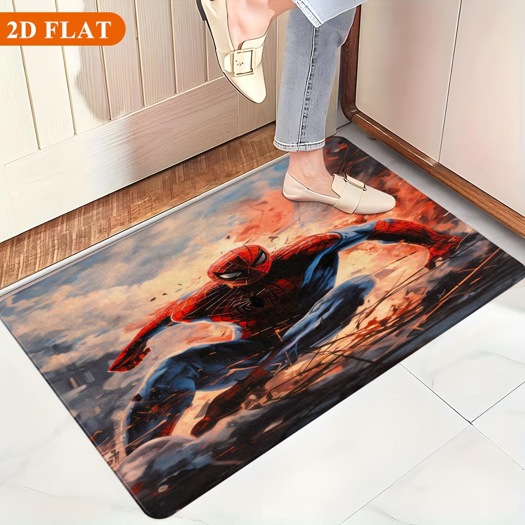 Bath Mat 1pc, Spider for Man Takes Action, MARVEL Flannel Rectangular Mat, Bathroom Non-slip Entrance Mat, Fun Door Decoration