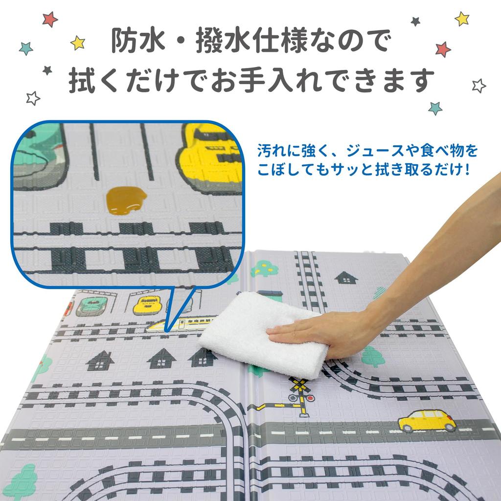 Eiwa Shinkansen Folding Play Mat, Baby Mat with Double-Sided Design, Reversible, Soft Material, Case Included, Waterproof, Soundproof, Lightweight,