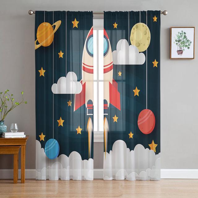 Космос Вселенная Rocket Dream большие тюлевые прозрачные оконные шторы для гостиной, спальни, современные тюлевые занавески из вуали, украшение