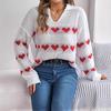 Women's Autumn and Winter Casual Lantern Sleeve Color Collision Heart Pullover Sweater