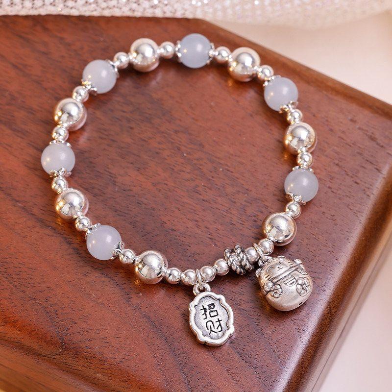 Aquamarine beaded fashion lucky cat bracelet bracelet design light luxury niche versatile exquisite high-end jewelry
