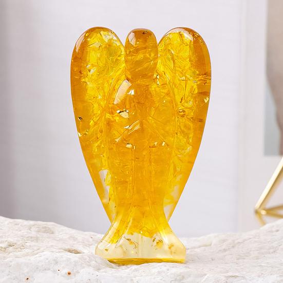 Natural Stone Angel Figurine Positive Healing Energy Hand-carved Colorful Faux Crystal Winged