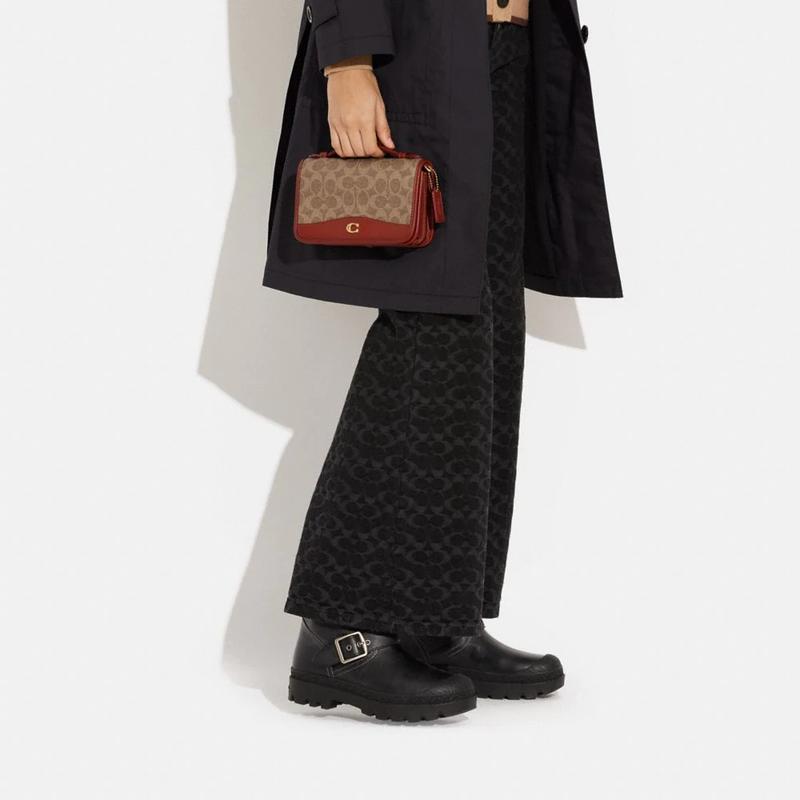 Coach Bea 20 Классическая сумка-тоут для пресбиопии с застежкой-пряжкой из ПВХ, ручная, на плечо, через плечо, маленькая, женская, цвет тауп
