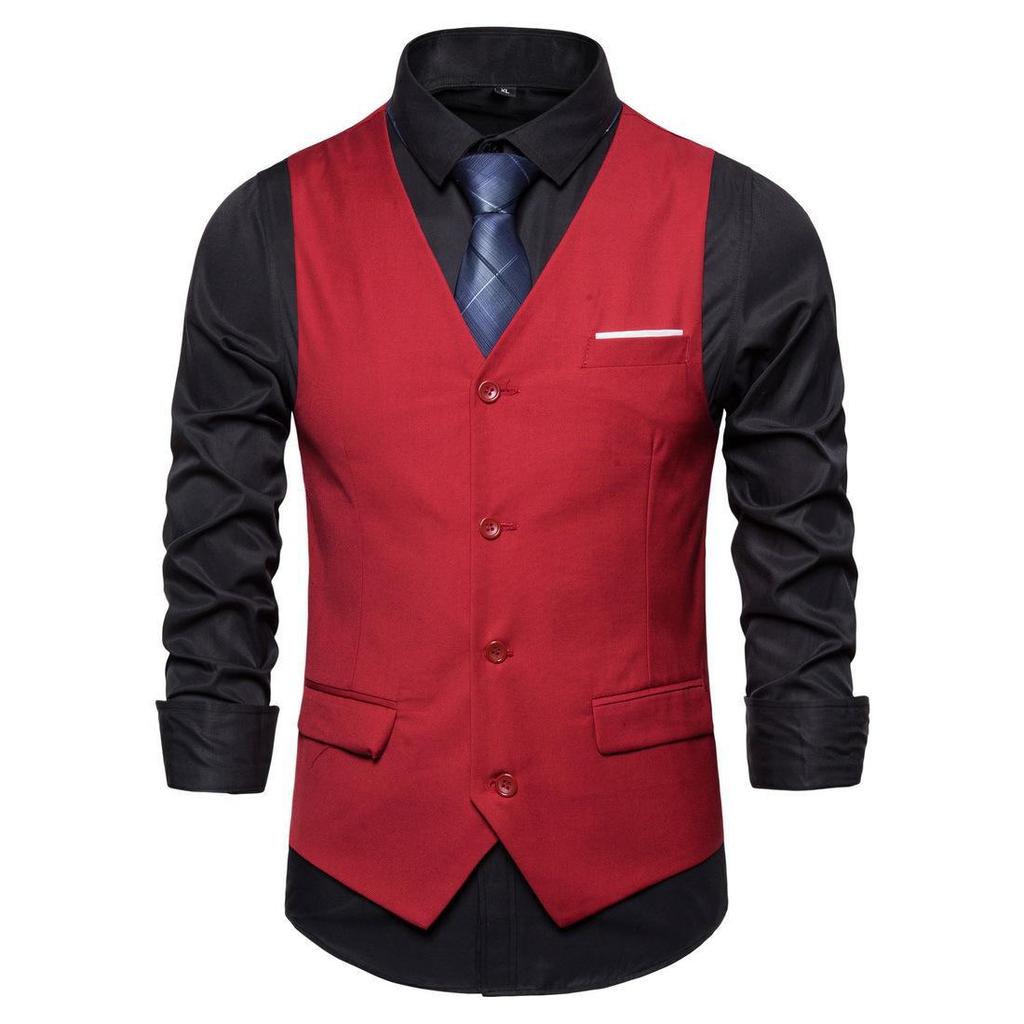 2023 Men's Large Solid Color Single-Breasted Casual Suit Vest - Korean Style