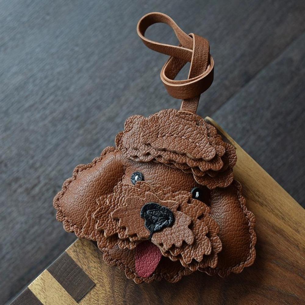 Брелок для ключей из кожи ручной работы в виде плюшевой собаки, оригинальный дизайн, милый женский подарок-брелок премиум-класса