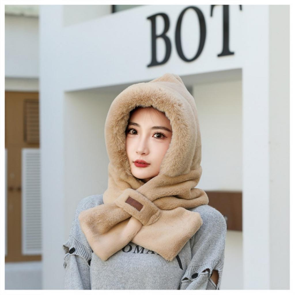 Hat, Scarf, One-piece Hat, Winter Fashion, Versatile, Female Adult Cycling, Warm and Plush Thick Ear Protection, Windproof Hat