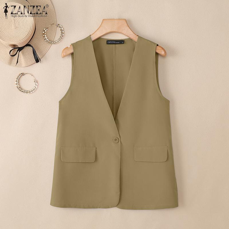 ZANZEA Женский летний повседневный жилет без рукавов с V-образным вырезом, однотонный