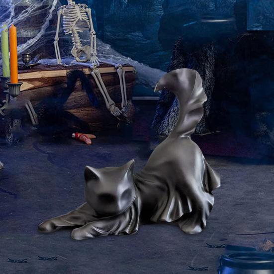 Черная статуэтка кошки-призрака из смолы, фигурка кошки-призрака на Хэллоуин, готическая скульптура кошки для украшения дома, каминной полки, шкафа